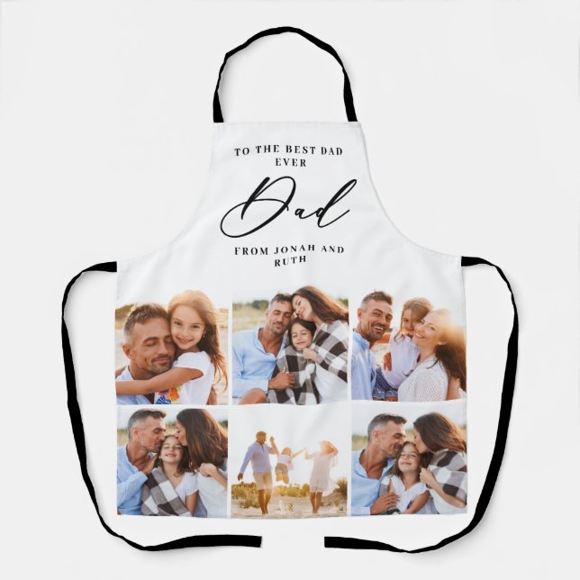 Tablier moderne multi photo collage noir père script Apron (Recto)