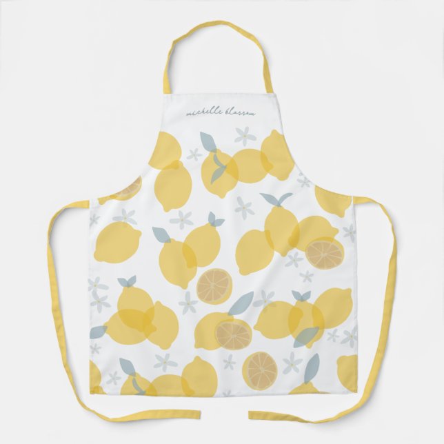 Tablier Moderne Pastel Citrus Lemons Motif Nom personnalis (Recto)