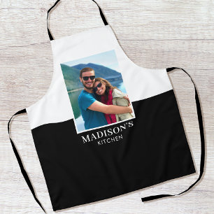 Tablier Moderne Photo Personnalisé Cuisine Navy Noir Blanc