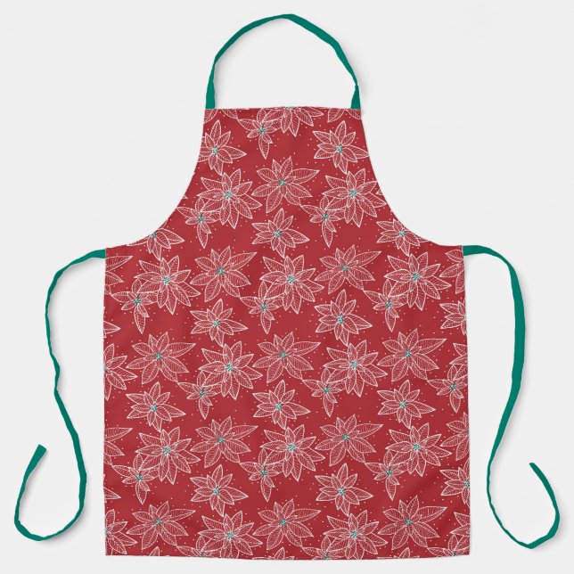 Tablier moderne poinsettia rouge de Noël dessiné à la main (Recto)