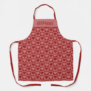 Tablier Moderne Retro Rouge et rose Motif de coeur Personn