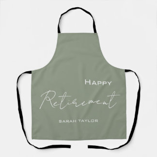 Tablier Moderne Sage Green Bonne Retraite Personnalisée
