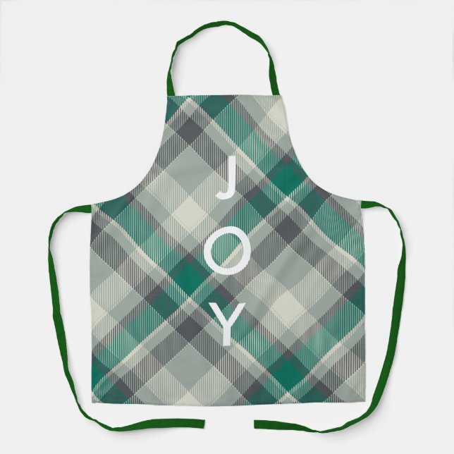 Tablier Moderne Simple Joyeux Noël Vert Plaid Vacances (Recto)
