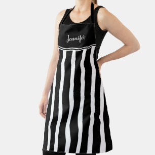 Tablier Moderne tendance noir blanc rayures monogramme nom