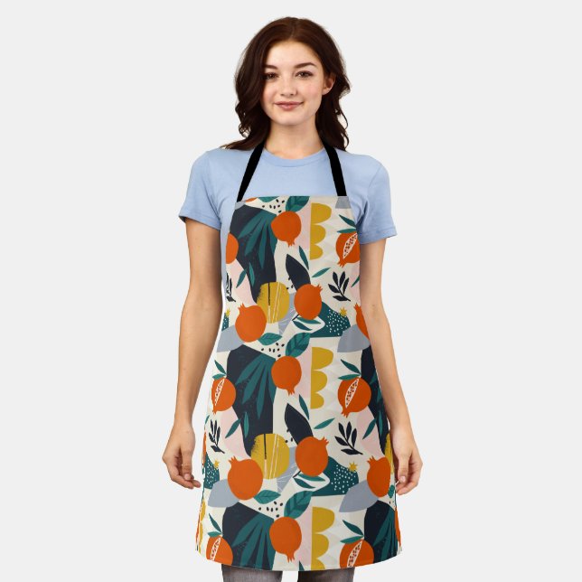 Tablier Moderne tendance Preppy Chic Apricot et Feuille (Porté)