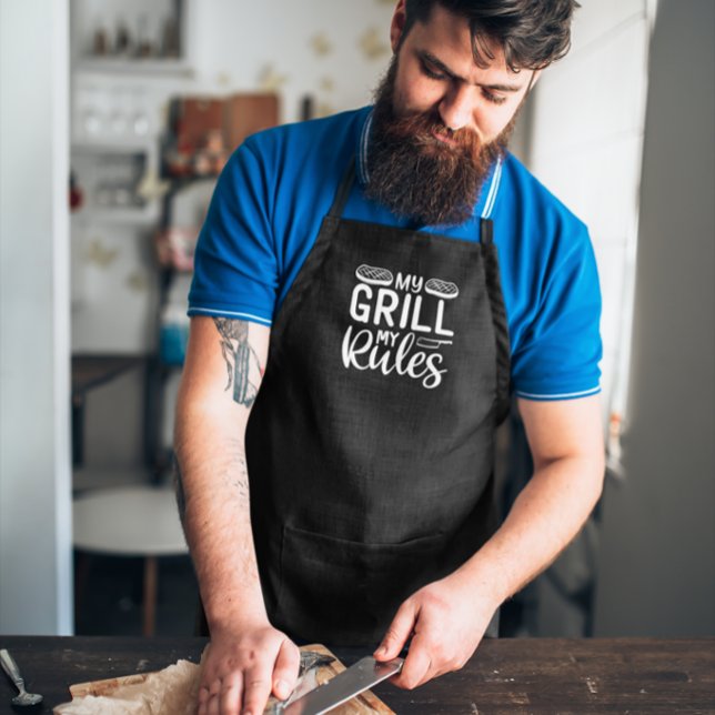 Tablier Mon Grill Mes Règles BBQ Grand Espace Noir (Créateur téléchargé)