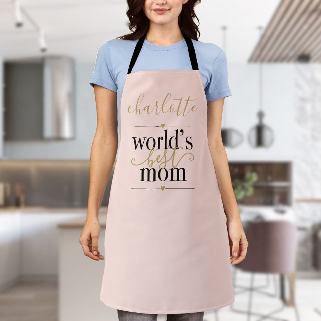Tablier Mondes Blush rose et or personnalisés Meilleure ma (Personalized Blush Pink and Gold Worlds Best Mom Apron)