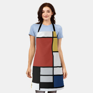 Tablier Mondrian Peinture Rouge Plane Jaune Noir Gris Bleu