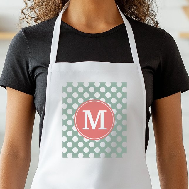 Tablier Monnaie et Pois de corail avec Monogramme personna (Personalized Kitchen Apron)
