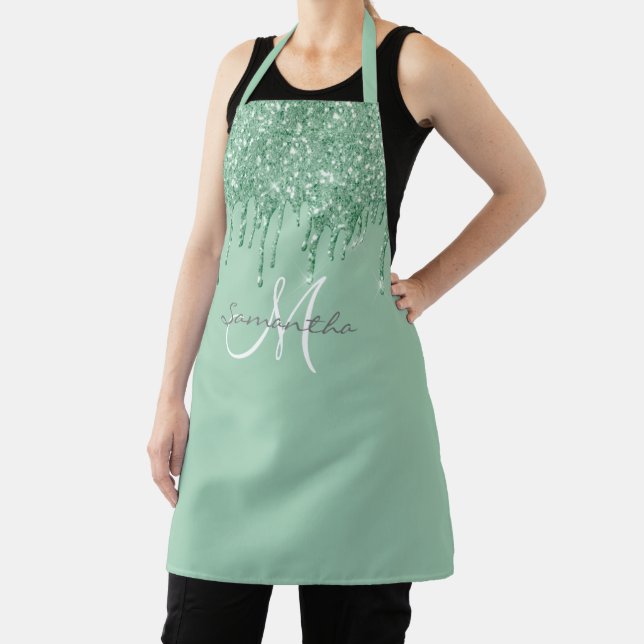 Tablier Monnaie vert Monogramme Parties scintillant goutte (Insitu)