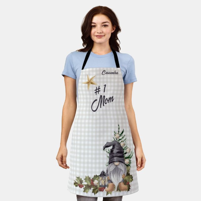 Tablier Monogramme #1 Maman Aquarelle de Noël Gnome Apron (Porté)