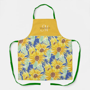 Tablier Monogramme à motif de tournesol à l'aquarelle rust