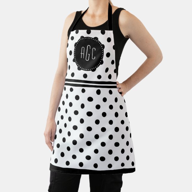 Tablier monogramme à pois noir et blanc (Insitu)