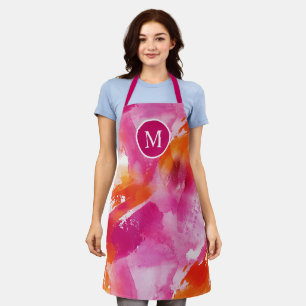 Tablier Monogramme Aquarelle rose orange Abstrait