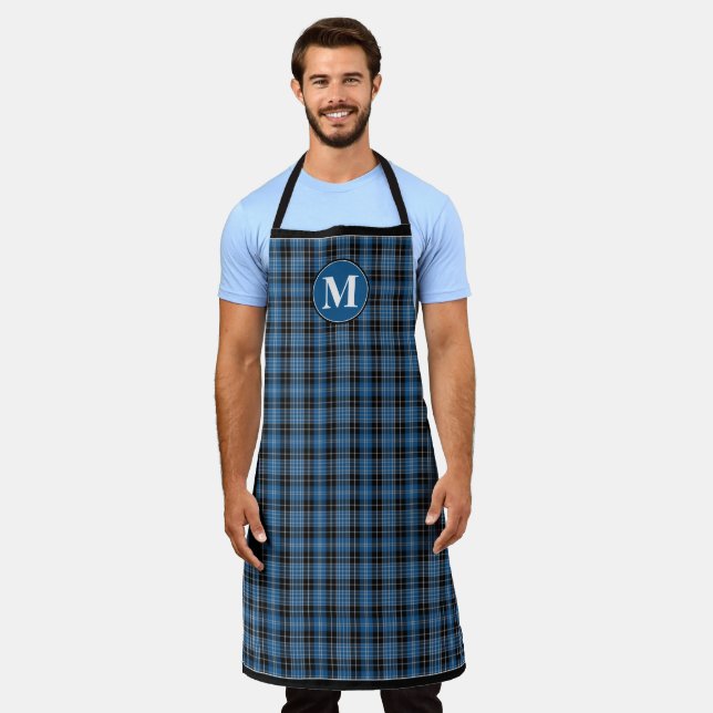 Tablier Monogramme Blue Black Scottish Clark Tartan Plaid (Porté)