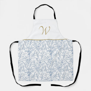 Tablier Monogramme botanique bleu et blanc de la marine ch