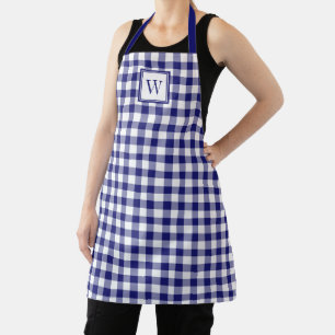 Tablier Monogramme carreaux bleu marine classique