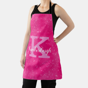 Tablier Monogramme Chaud Rose Glam Diamond Étincelle Nom A