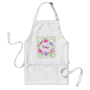 Tablier Monogramme d'aquarelle florale de Peony rose