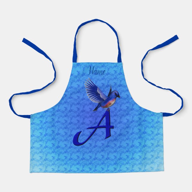 Tablier Monogramme de Bluebird Initial A Votre Nom Apron (Recto)