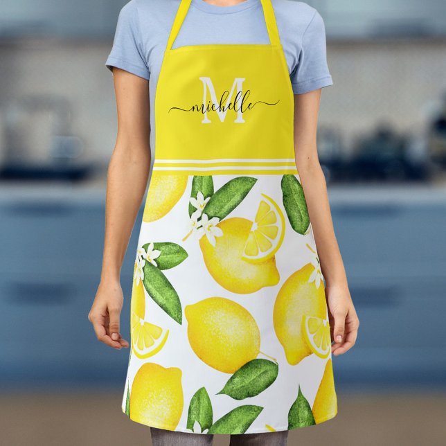Tablier Monogramme de citron Jaune botanique (Créateur téléchargé)