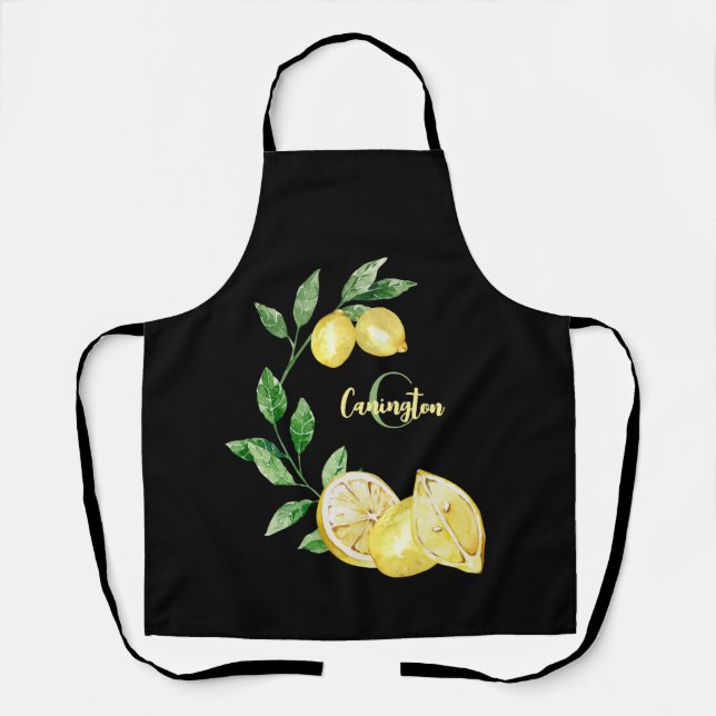 Tablier Monogramme de citron noir et jaune (Recto)