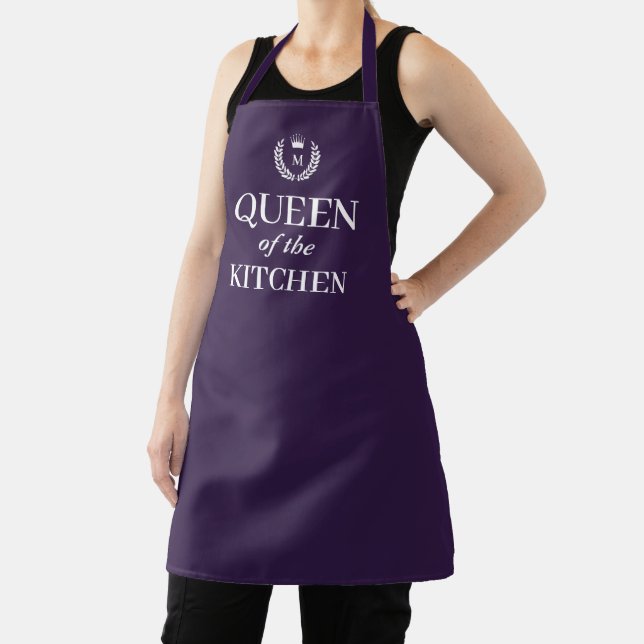 Tablier Monogramme de couronne violette foncée Reine de la (Insitu)