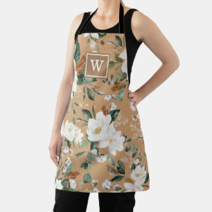 Tablier Monogramme de la végétation botanique florale blan
