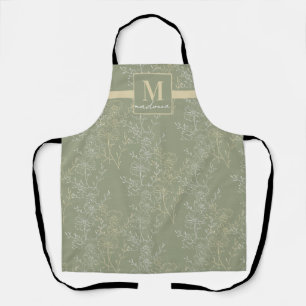 Tablier Monogramme de marguerites rustiques sur Sage Green