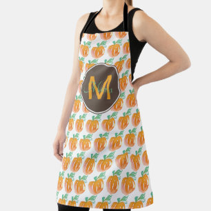 Tablier Monogramme de motif de citrouille à l'aquarelle à