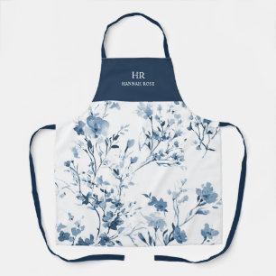 Tablier Monogramme de nom classique de fleur sauvage aquar
