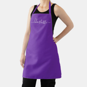Tablier Monogramme de nom de script personnalisé violet gr