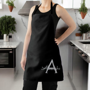 Tablier Monogramme de nom féminin écriture moderne argent 