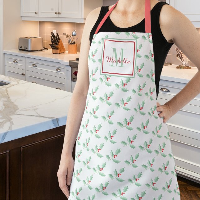 Tablier Monogramme de nom Noël houx  (Créateur téléchargé)