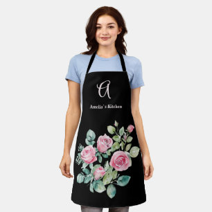 Tablier Monogramme de roses roses blanches