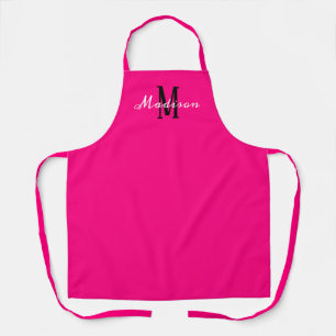 Tablier Monogramme de script blanc rose néon personnalis