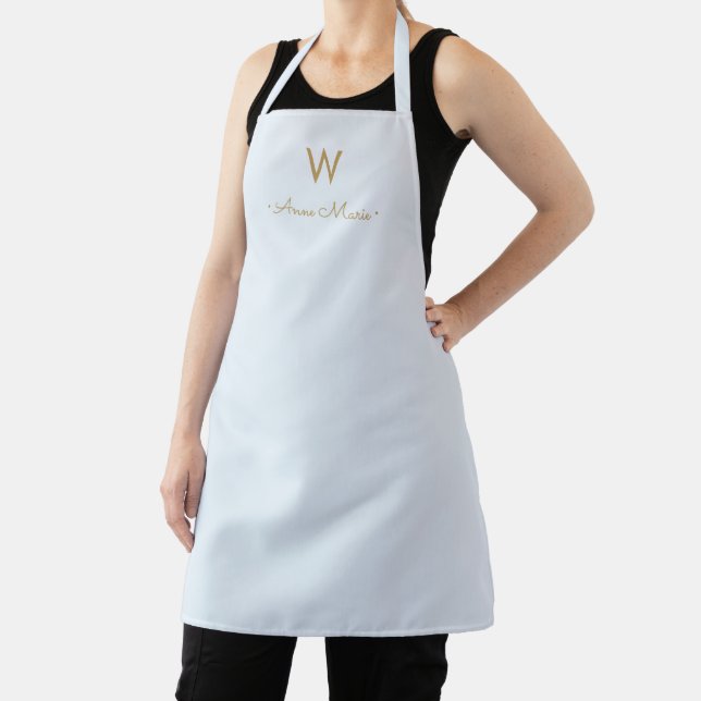 Tablier Monogramme de script en or bleu clair moderne (Insitu)