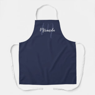 Tablier Monogramme de script personnalisé et nom Navy Blue