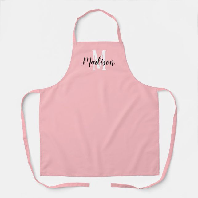 Tablier Monogramme de script rose Cute Pastel Personnalisé (Recto)