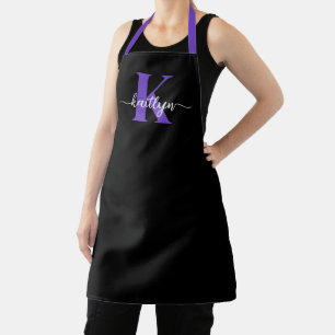 Tablier Monogramme de script violet noir