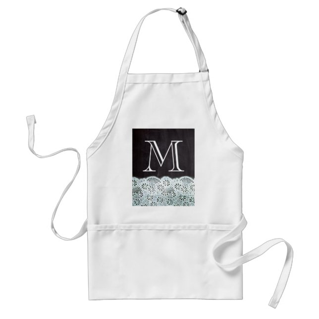 Tablier Monogramme de tableau noir en dentelle blanche (Devant)