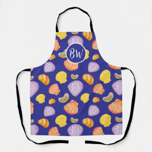 Tablier Monogramme des coquillages aquarelles