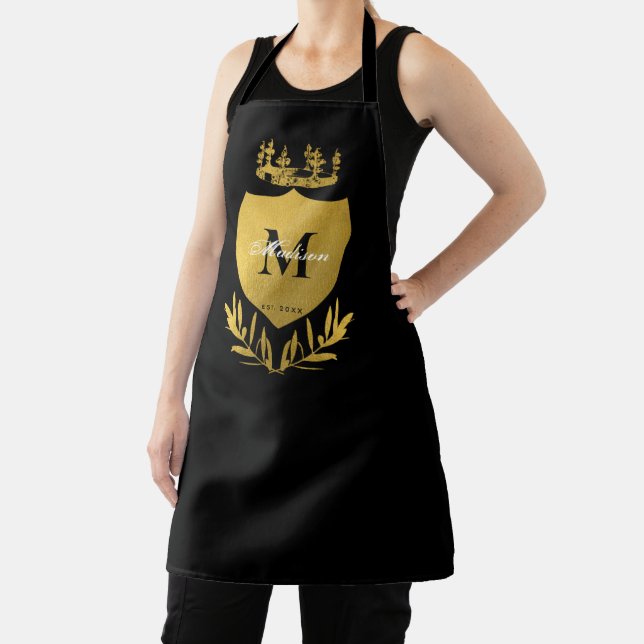 Tablier Monogramme du bouclier royal noir et or (Insitu)
