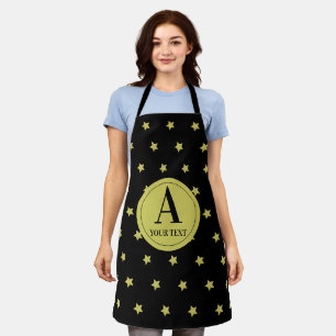 Tablier Monogramme élégant à motif étoile or et noir