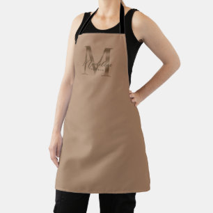 Tablier Monogramme élégant en écriture métallisée taupe or