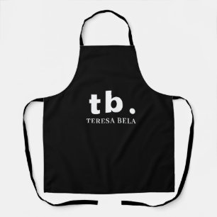 Tablier Monogramme Élégant Minimaliste Noir & Blanc