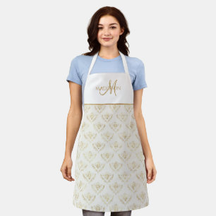 Tablier Monogramme élégant, reine d'abeille, crème et or