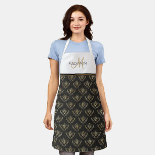 Tablier Monogramme élégant, reine d'abeille, noir et or