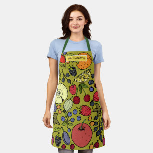 Tablier Monogramme élégant rétro motif de fruits l Olivier