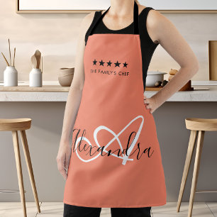 Tablier Monogramme Élégant Rose Blanc Script Meilleur Chef